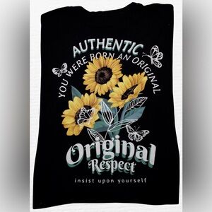 SHEIN Black Tee with Sunflower and Butterfly Design